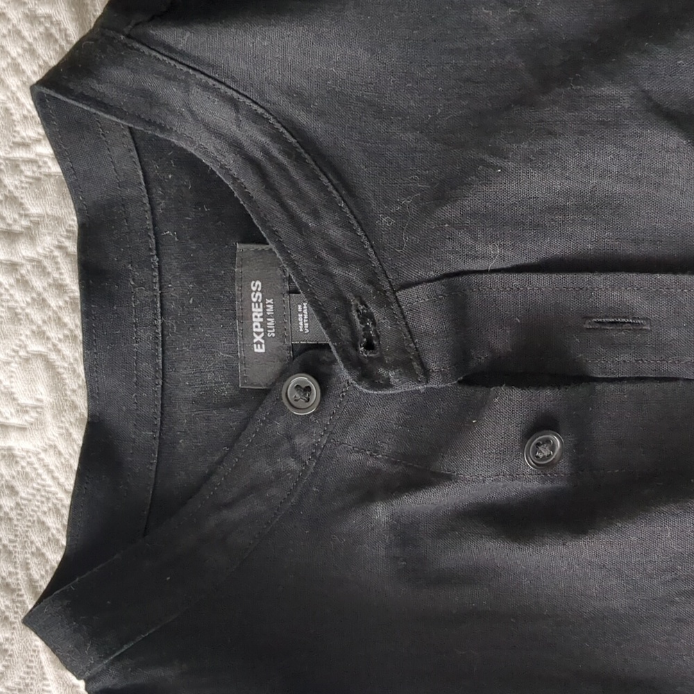 Express Dress Shirt - Black Linen Blend, Small - Slim 1Mx